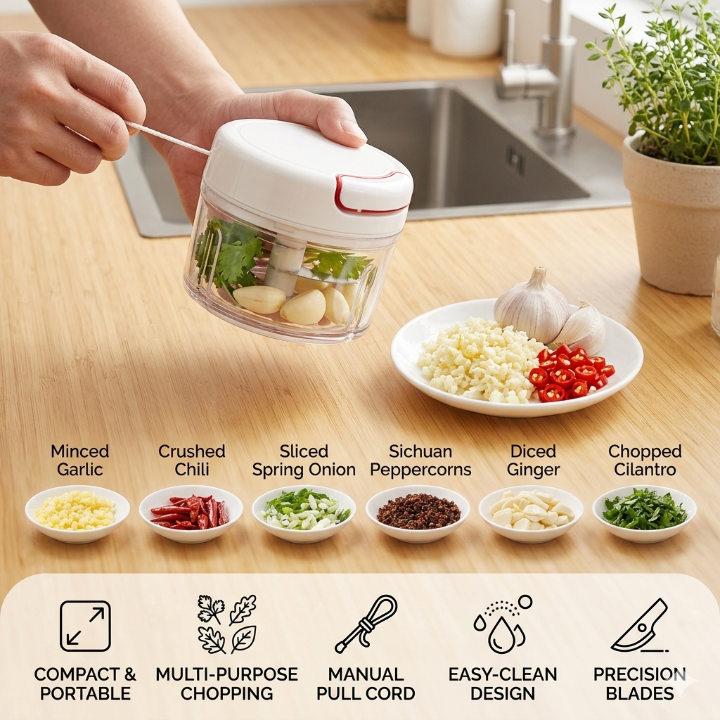Manual Garlic Chopper & Food Cutter – Mini Hand Press Vegetable & Nut Chopper (No Electricity Required)