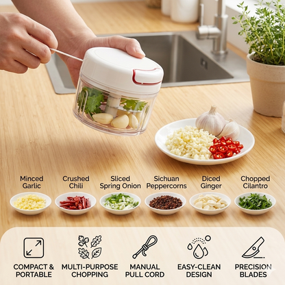 Manual Garlic Chopper & Food Cutter – Mini Hand Press Vegetable & Nut Chopper (No Electricity Required)