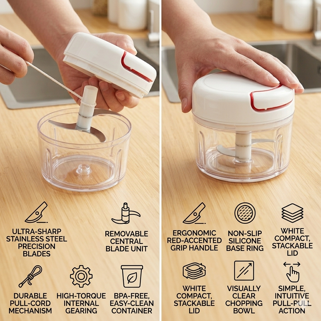 Manual Garlic Chopper & Food Cutter – Mini Hand Press Vegetable & Nut Chopper (No Electricity Required)
